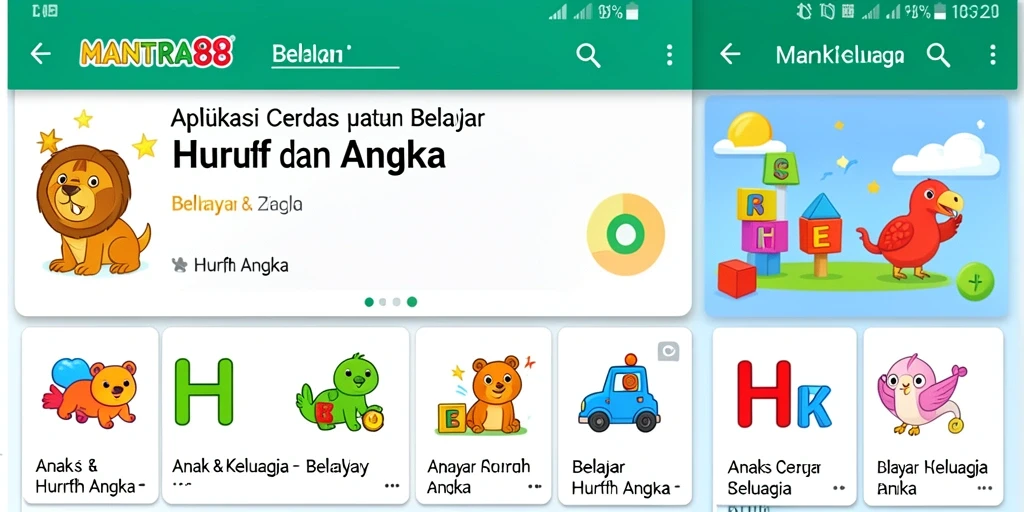 Tampilan antarmuka interaktif yang mendukung pembelajaran huruf dan angka.