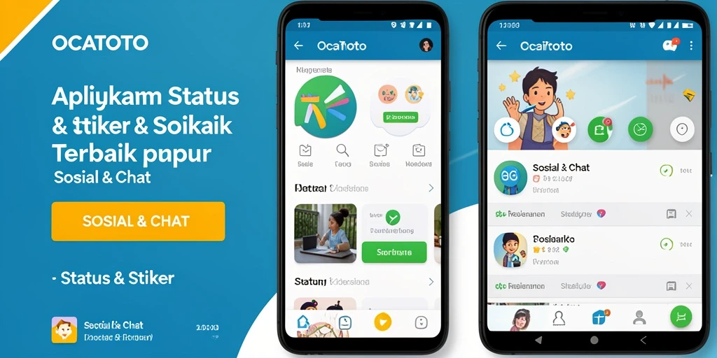 Tampilan antarmuka OCATOTO dengan stiker menarik dan status kreatif.