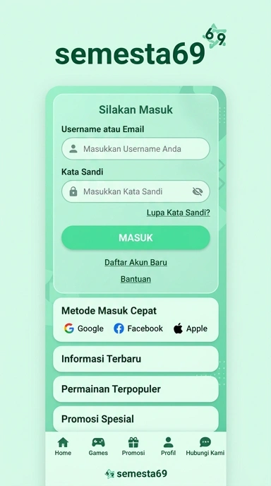 Tampilan halaman login semesta69