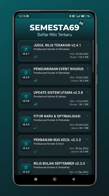 Tampilan riwayat versi semesta69
